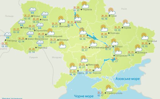 Погода в Украине: жара до +31 и дожди