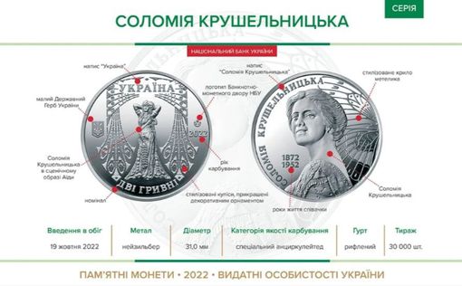 НБУ ввел в обращение новую монету "Соломия Крушельницкая"