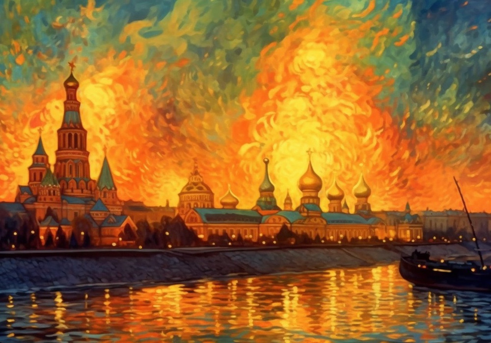 "Москва горит" в стиле Пикассо, Ван Гога, Дали и др. ИИ создал картины. Часть I